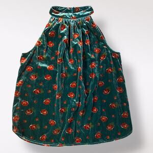 Loft NWT Floral Velvet Shirred Halter Top‎ Size Small Green